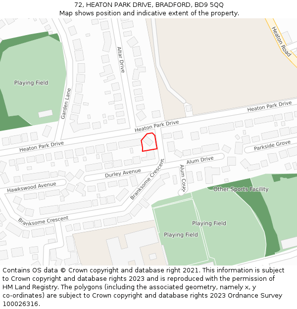 72, HEATON PARK DRIVE, BRADFORD, BD9 5QQ: Location map and indicative extent of plot