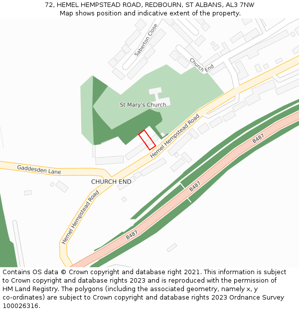 72, HEMEL HEMPSTEAD ROAD, REDBOURN, ST ALBANS, AL3 7NW: Location map and indicative extent of plot