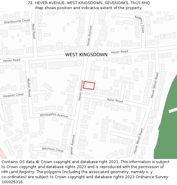 72, HEVER AVENUE, WEST KINGSDOWN, SEVENOAKS, TN15 6HQ: Location map and indicative extent of plot