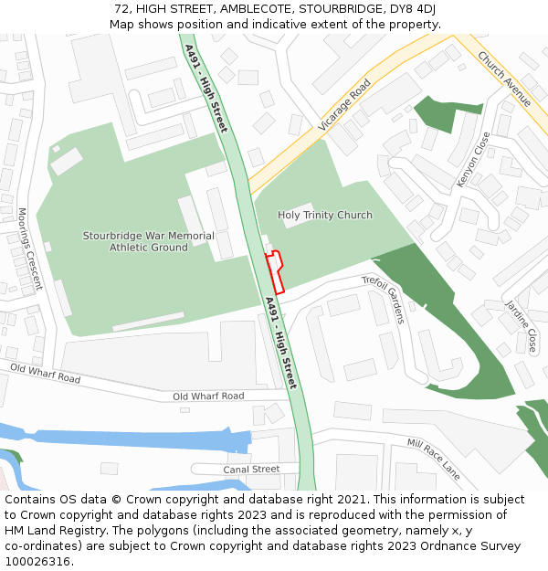 72, HIGH STREET, AMBLECOTE, STOURBRIDGE, DY8 4DJ: Location map and indicative extent of plot