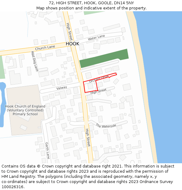 72, HIGH STREET, HOOK, GOOLE, DN14 5NY: Location map and indicative extent of plot