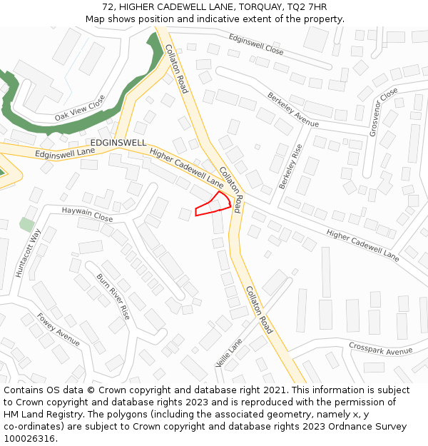72, HIGHER CADEWELL LANE, TORQUAY, TQ2 7HR: Location map and indicative extent of plot