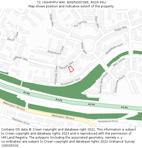 72, HIGHPATH WAY, BASINGSTOKE, RG24 9SU: Location map and indicative extent of plot