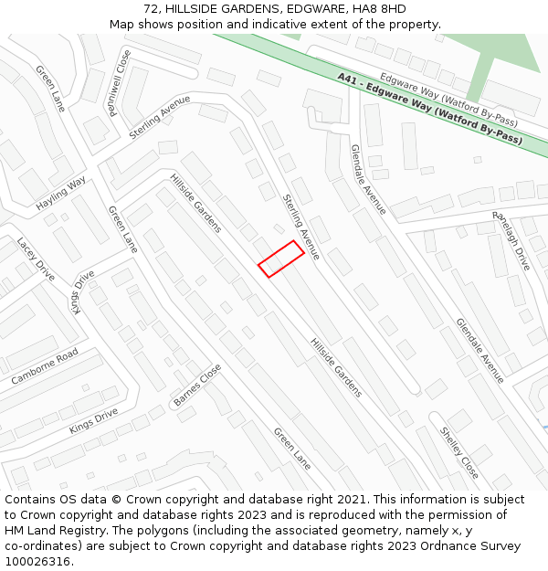 72, HILLSIDE GARDENS, EDGWARE, HA8 8HD: Location map and indicative extent of plot