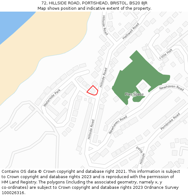 72, HILLSIDE ROAD, PORTISHEAD, BRISTOL, BS20 8JR: Location map and indicative extent of plot