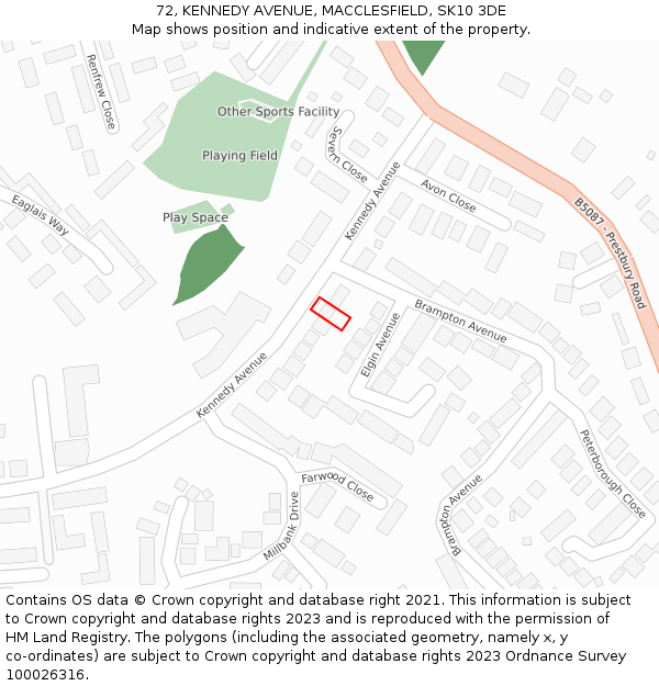 72, KENNEDY AVENUE, MACCLESFIELD, SK10 3DE: Location map and indicative extent of plot