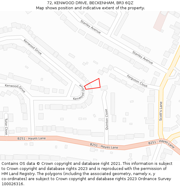 72, KENWOOD DRIVE, BECKENHAM, BR3 6QZ: Location map and indicative extent of plot
