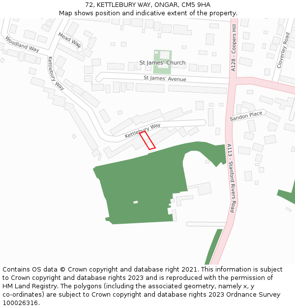 72, KETTLEBURY WAY, ONGAR, CM5 9HA: Location map and indicative extent of plot
