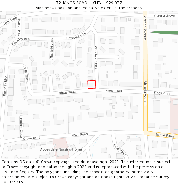 72, KINGS ROAD, ILKLEY, LS29 9BZ: Location map and indicative extent of plot