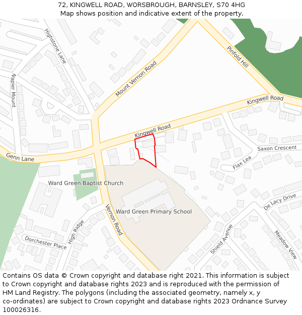 72, KINGWELL ROAD, WORSBROUGH, BARNSLEY, S70 4HG: Location map and indicative extent of plot