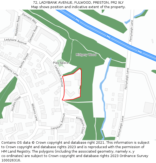 72, LADYBANK AVENUE, FULWOOD, PRESTON, PR2 9LY: Location map and indicative extent of plot