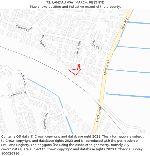 72, LANDAU WAY, MARCH, PE15 8YD: Location map and indicative extent of plot