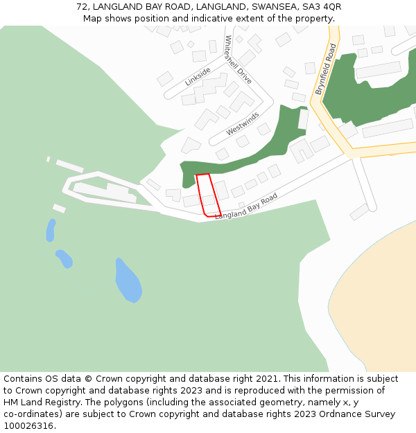 72, LANGLAND BAY ROAD, LANGLAND, SWANSEA, SA3 4QR: Location map and indicative extent of plot