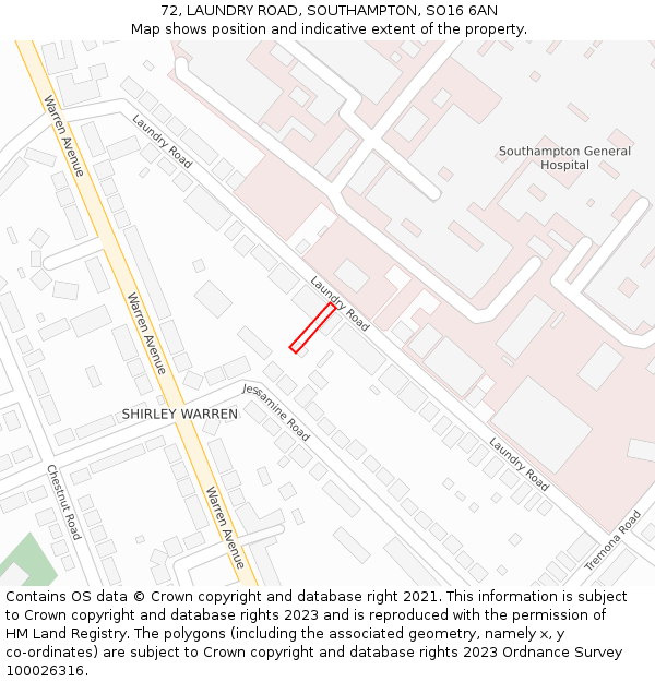 72, LAUNDRY ROAD, SOUTHAMPTON, SO16 6AN: Location map and indicative extent of plot