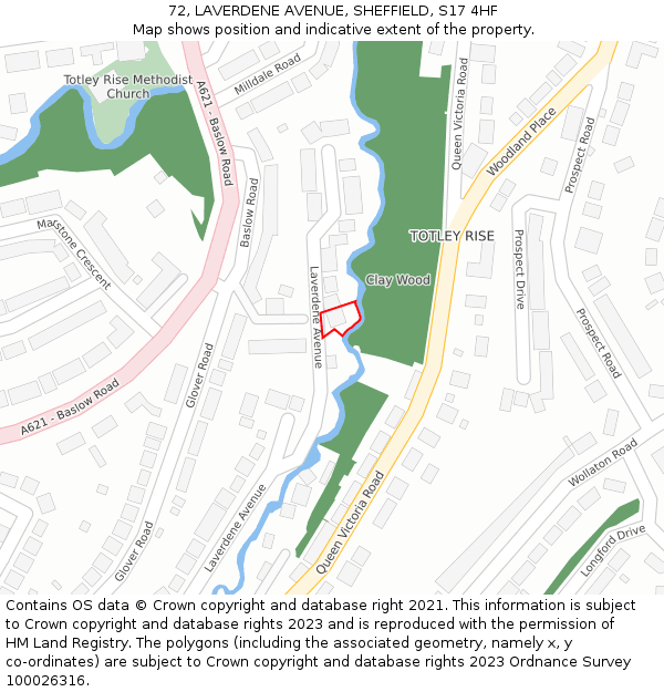 72, LAVERDENE AVENUE, SHEFFIELD, S17 4HF: Location map and indicative extent of plot