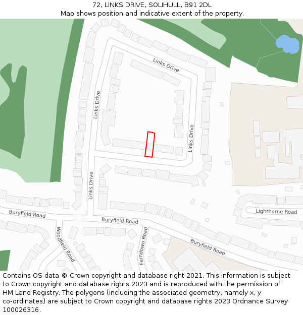 72, LINKS DRIVE, SOLIHULL, B91 2DL: Location map and indicative extent of plot