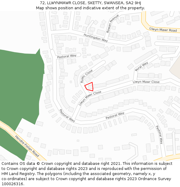 72, LLWYNMAWR CLOSE, SKETTY, SWANSEA, SA2 9HJ: Location map and indicative extent of plot