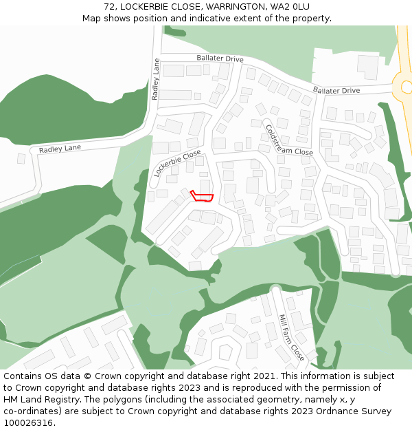 72, LOCKERBIE CLOSE, WARRINGTON, WA2 0LU: Location map and indicative extent of plot