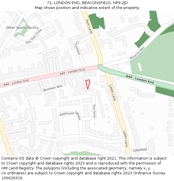 72, LONDON END, BEACONSFIELD, HP9 2JD: Location map and indicative extent of plot