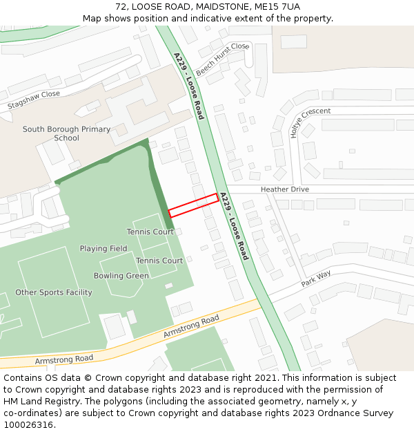 72, LOOSE ROAD, MAIDSTONE, ME15 7UA: Location map and indicative extent of plot