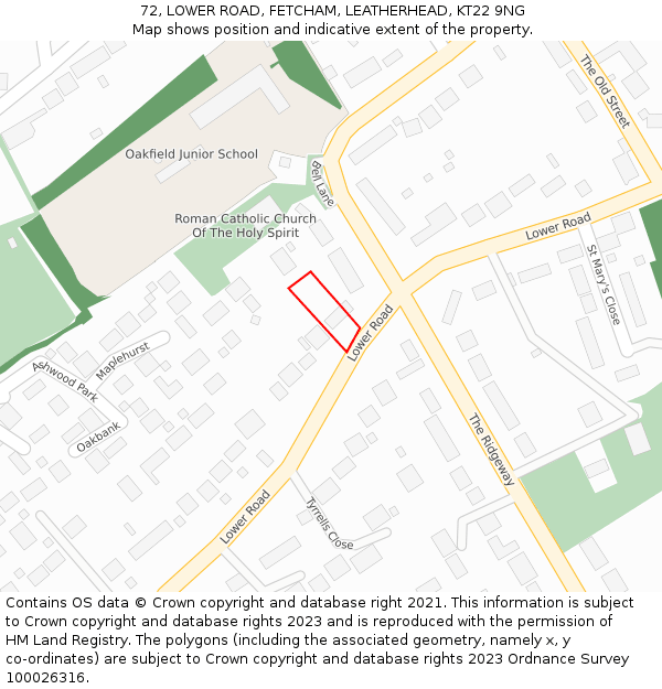 72, LOWER ROAD, FETCHAM, LEATHERHEAD, KT22 9NG: Location map and indicative extent of plot