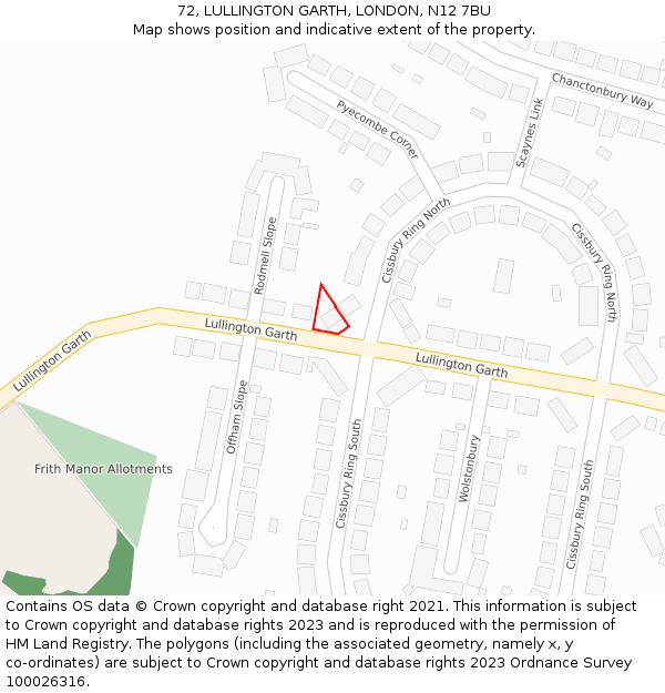 72, LULLINGTON GARTH, LONDON, N12 7BU: Location map and indicative extent of plot
