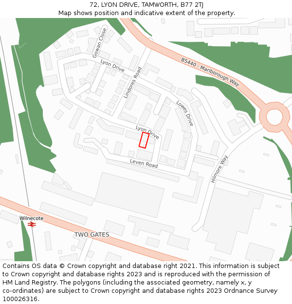 72, LYON DRIVE, TAMWORTH, B77 2TJ: Location map and indicative extent of plot