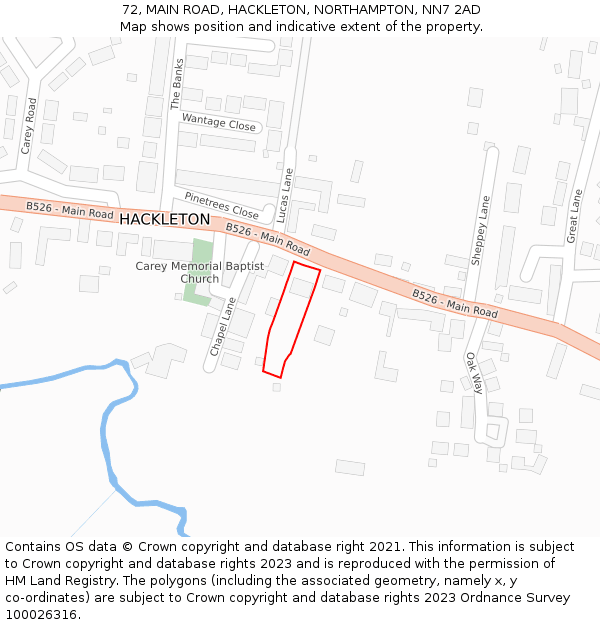 72, MAIN ROAD, HACKLETON, NORTHAMPTON, NN7 2AD: Location map and indicative extent of plot