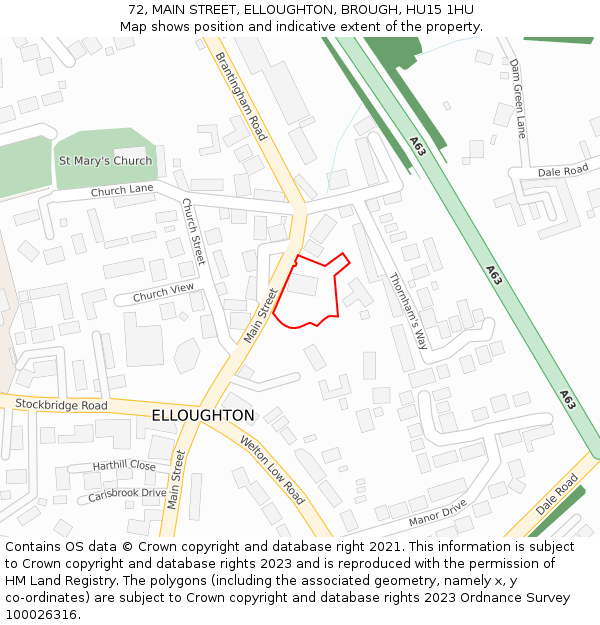 72, MAIN STREET, ELLOUGHTON, BROUGH, HU15 1HU: Location map and indicative extent of plot