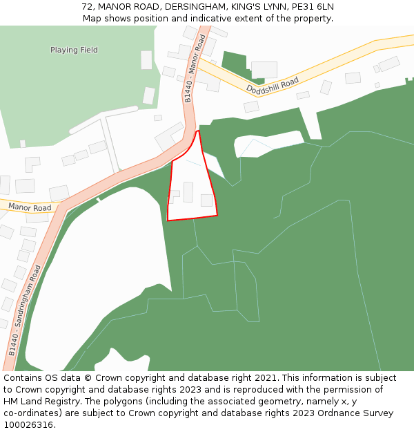 72, MANOR ROAD, DERSINGHAM, KING'S LYNN, PE31 6LN: Location map and indicative extent of plot
