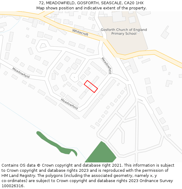 72, MEADOWFIELD, GOSFORTH, SEASCALE, CA20 1HX: Location map and indicative extent of plot