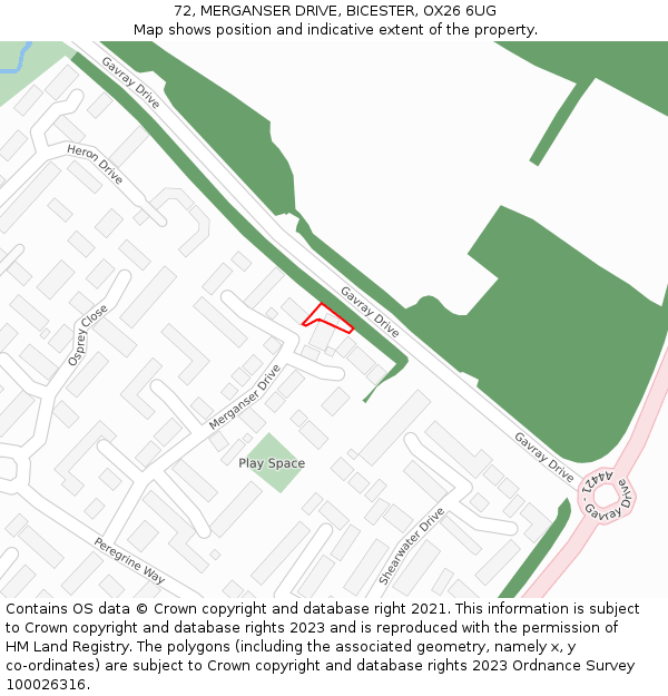 72, MERGANSER DRIVE, BICESTER, OX26 6UG: Location map and indicative extent of plot
