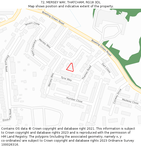 72, MERSEY WAY, THATCHAM, RG18 3DL: Location map and indicative extent of plot