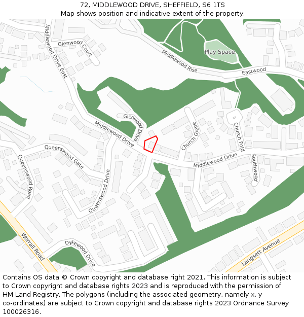 72, MIDDLEWOOD DRIVE, SHEFFIELD, S6 1TS: Location map and indicative extent of plot