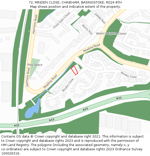 72, MINDEN CLOSE, CHINEHAM, BASINGSTOKE, RG24 8TH: Location map and indicative extent of plot
