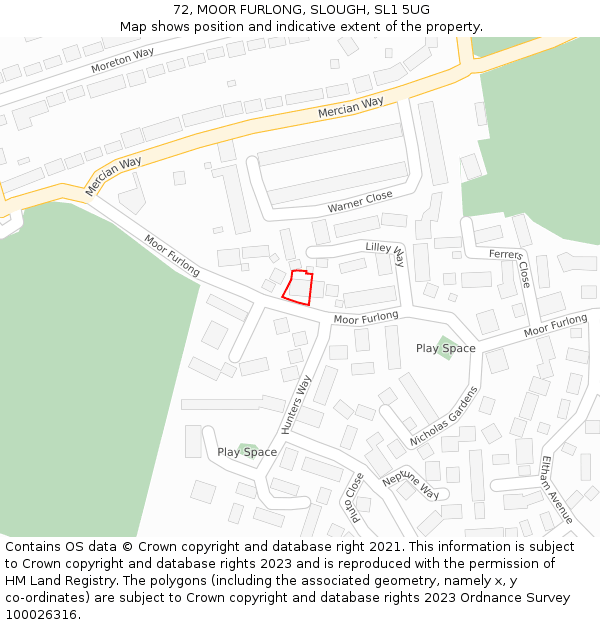 72, MOOR FURLONG, SLOUGH, SL1 5UG: Location map and indicative extent of plot