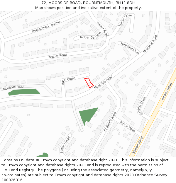 72, MOORSIDE ROAD, BOURNEMOUTH, BH11 8DH: Location map and indicative extent of plot