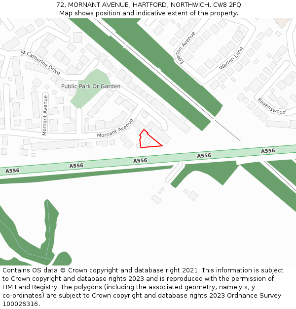 72, MORNANT AVENUE, HARTFORD, NORTHWICH, CW8 2FQ: Location map and indicative extent of plot