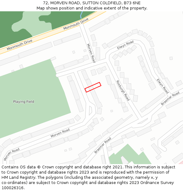 72, MORVEN ROAD, SUTTON COLDFIELD, B73 6NE: Location map and indicative extent of plot