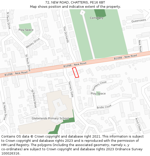 72, NEW ROAD, CHATTERIS, PE16 6BT: Location map and indicative extent of plot