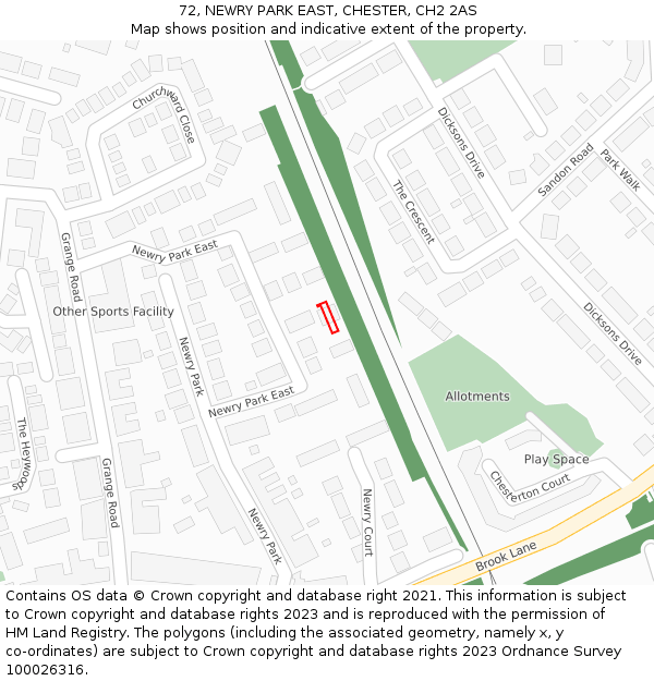72, NEWRY PARK EAST, CHESTER, CH2 2AS: Location map and indicative extent of plot