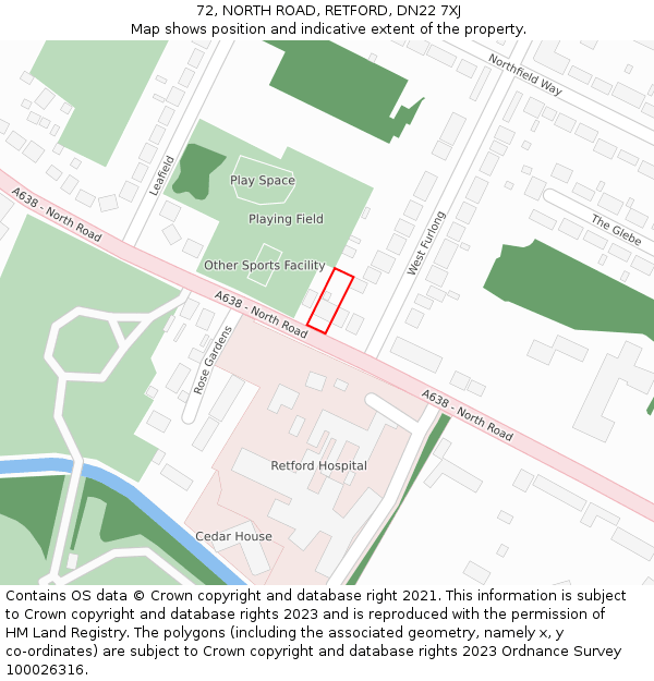 72, NORTH ROAD, RETFORD, DN22 7XJ: Location map and indicative extent of plot