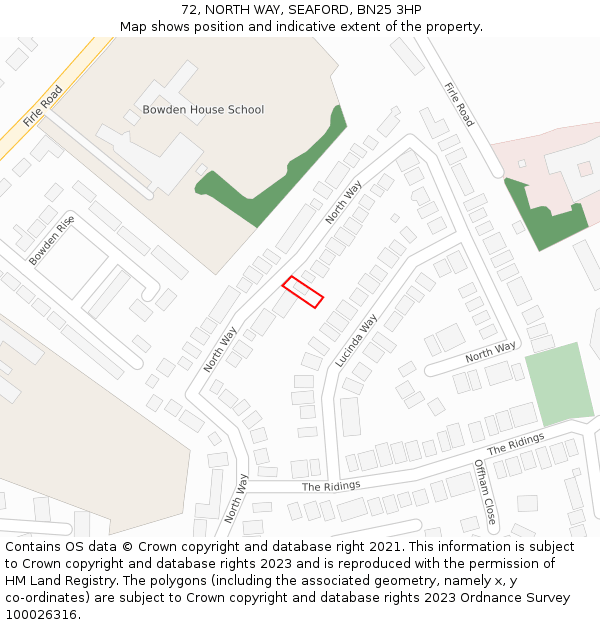 72, NORTH WAY, SEAFORD, BN25 3HP: Location map and indicative extent of plot