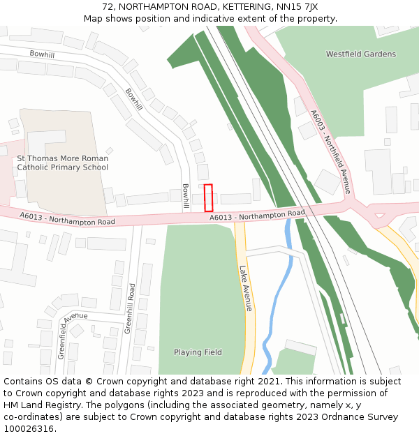 72, NORTHAMPTON ROAD, KETTERING, NN15 7JX: Location map and indicative extent of plot