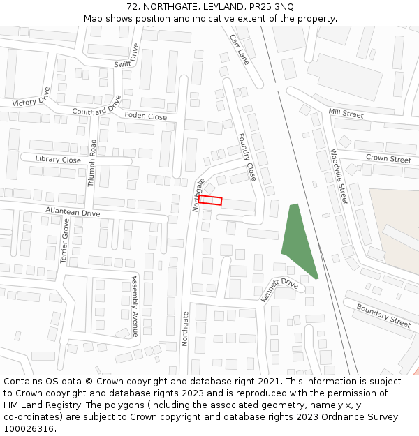 72, NORTHGATE, LEYLAND, PR25 3NQ: Location map and indicative extent of plot