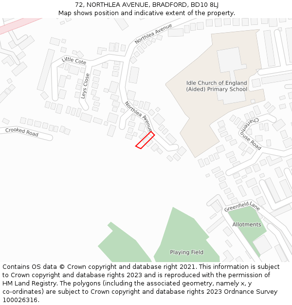 72, NORTHLEA AVENUE, BRADFORD, BD10 8LJ: Location map and indicative extent of plot