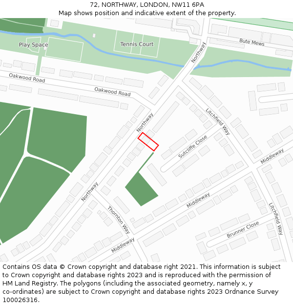72, NORTHWAY, LONDON, NW11 6PA: Location map and indicative extent of plot