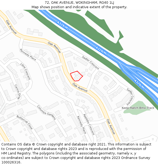 72, OAK AVENUE, WOKINGHAM, RG40 1LJ: Location map and indicative extent of plot