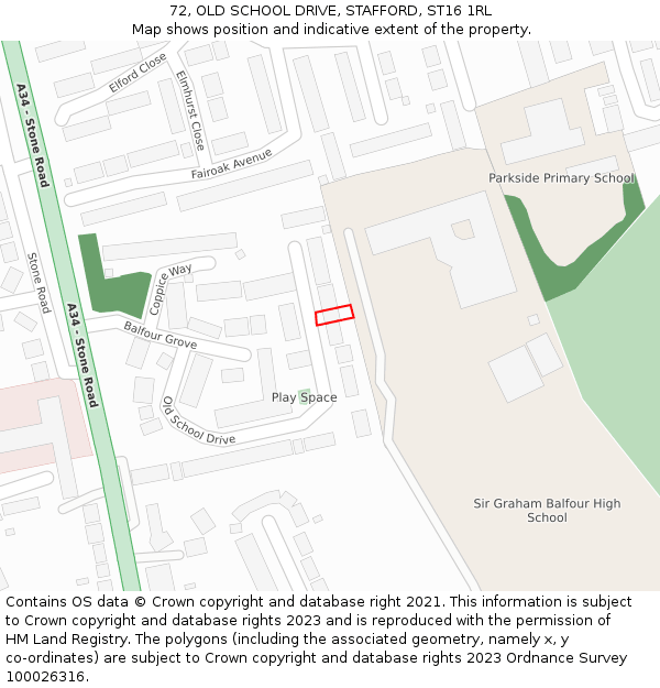 72, OLD SCHOOL DRIVE, STAFFORD, ST16 1RL: Location map and indicative extent of plot