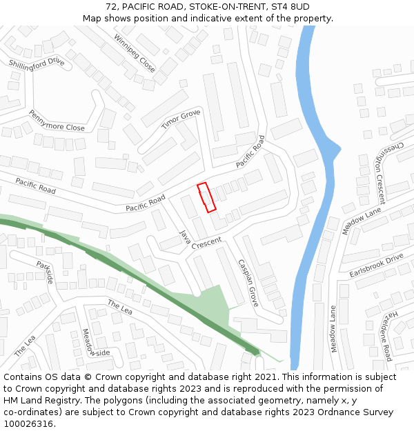 72, PACIFIC ROAD, STOKE-ON-TRENT, ST4 8UD: Location map and indicative extent of plot